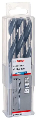 Bosch Metallspiralbohrer PointTeQ DIN388 Arbeits-L.101mm D.12,3mm Typ N 5St.