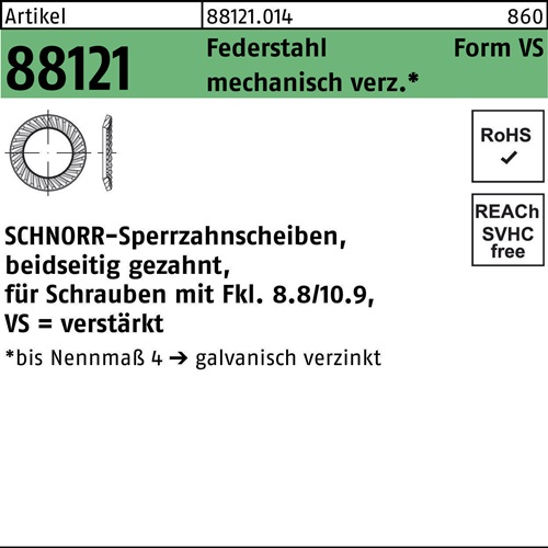 Sperrzahnscheibe R 88121 beids.gez. VS14x22x1,5 Federst.mech.verz. 500St SCHNORR