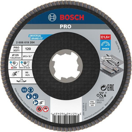 Bosch Fächerschleifscheibe X-LOCK PRO X571 D.125mm Körnung 120 abgew. X-LOCK