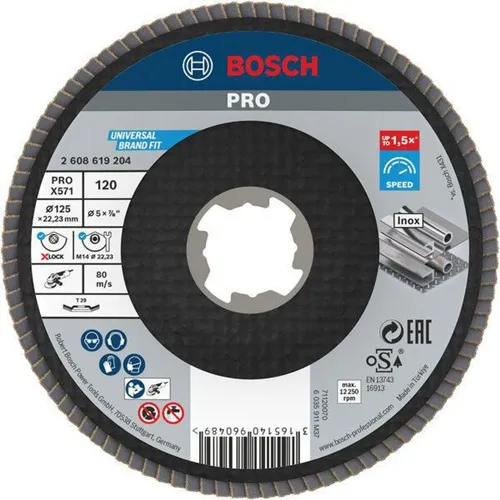Bosch Fächerschleifscheibe X-LOCK PRO X571 D.125mm Körnung 120 abgew. X-LOCK