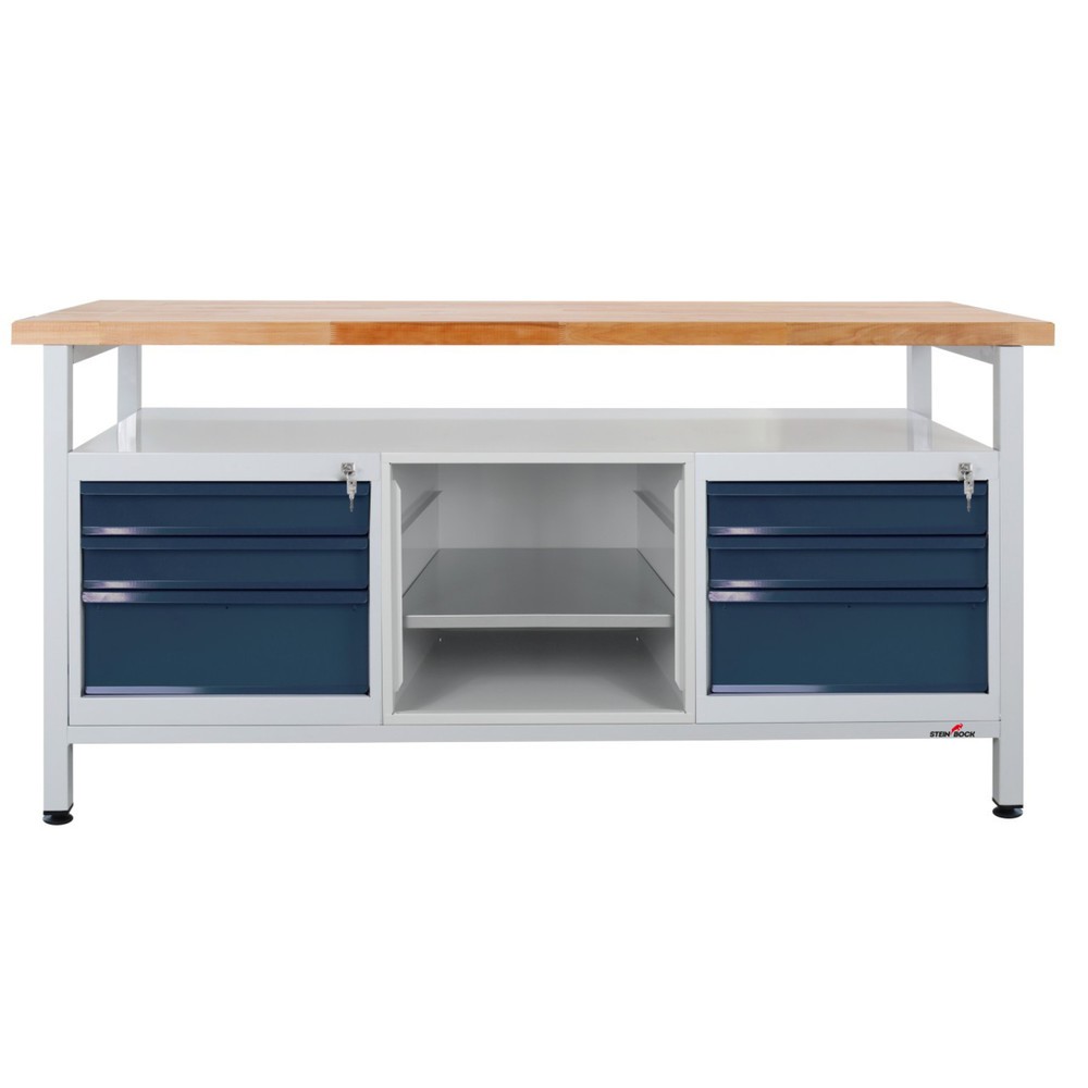 Steinbock® Werkbank Extra, 1 Ablage, 6 Schubladen, 1 Regalabteil, TK 500 kg