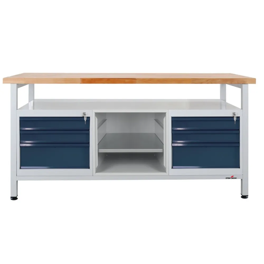 Steinbock® Werkbank Extra, 1 Ablage, 6 Schubladen, 1 Regalabteil, TK 500 kg