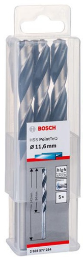 Bosch Metallspiralbohrer PointTeQ DIN388 Arbeits-L.94mm D.11,6mm Typ N 5St.