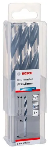 Bosch Metallspiralbohrer PointTeQ DIN388 Arbeits-L.94mm D.11,6mm Typ N 5St.