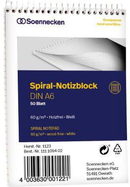 Soennecken Notizblock 1123 DIN A6 60g kariert 50Blatt weiß