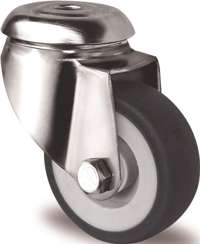 TECWERK Lenkrolle Rückenlochbefestigung Polypropylen Gleitlager Edelstahl TPE grau 