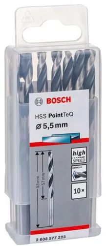 Bosch Metallspiralbohrer PointTeQ DIN388 Arbeits-L.57mm D.5,5mm Typ N 10St.