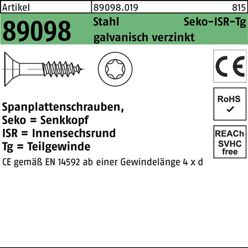 Spanplattenschraube R 89098 SEKO ISR TG 6x280/70-T30 Stahl galv.verz. 100St.