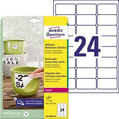 Avery Zweckform Etikett L4773REV-20 63,5x33,9mm ws 480 St./Pack.