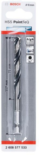 Bosch Spiralbohrer PoinTeQ DIN338 Arbeits-L.75mm D.8mm L.117mm HSS Typ N