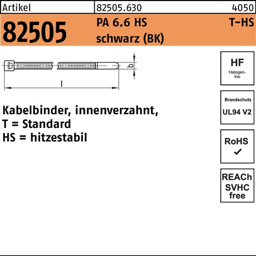 Kabelbinder R 82505 innenverz. 3,5x150/35 PA 6.6 HS sw 100St. HELLERMANNTYTON