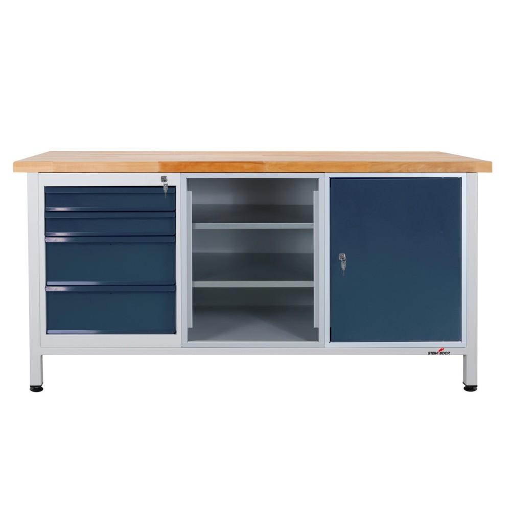Steinbock® Werkbank Extra, 4 Schubladen, 1 Regalabteil, 1 Tür, TK 500 kg