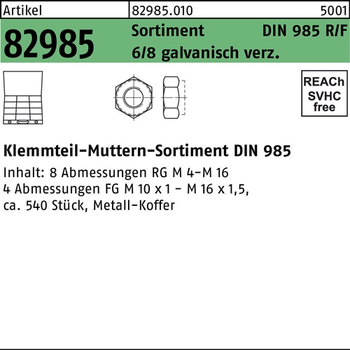 Sicherungsmuttersortiment DIN 985 540tlg. Stahl galv.verz. 1 Stück