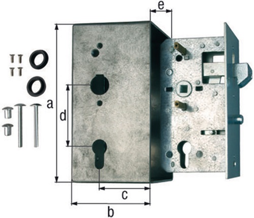 Schlosskasten DIN L/R Maß A173xB95xC60mm Maß E 30mm Dornm.60mm GAH