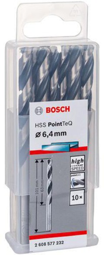 Bosch Metallspiralbohrer PointTeQ DIN388 Arbeits-L.63mm D.6,4mm Typ N 10St.