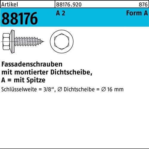 Fassadenschraube R 88176 Dichtscheibe/Spitze A 6,5x 85 A 2 200 Stück