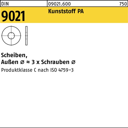 Unterlegscheibe DIN 9021 4,3x12x1 Polyamid natur 100 Stück