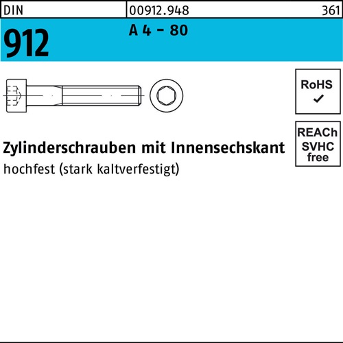 Zylinderschraube DIN 912 Innen-6kt M20x 90 A 4 - 80 1 Stück