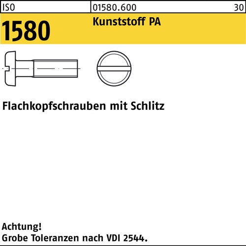 Flachkopfschraube ISO 1580 Schlitz M4x 10 Polyamid 200 Stück