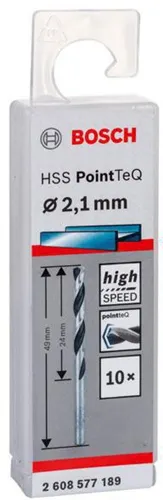 Bosch Metallspiralbohrer PointTeQ DIN388 Arbeits-L.24mm D.2,1mm Typ N 10St.