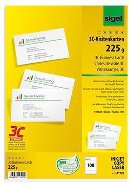SIGEL Visitenkarte LP795 DIN A4 85x55mm 225g ws 100 St./Pack