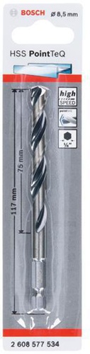 Bosch Spiralbohrer PoinTeQ DIN338 Arbeits-L.75mm D.8,5mm L.117mm HSS Typ N