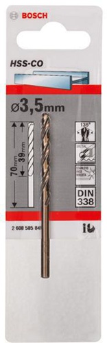 Bosch Metallbohrer HSS-Co DIN338 Arbeits-L.39mm D.3,5mm L.70mm