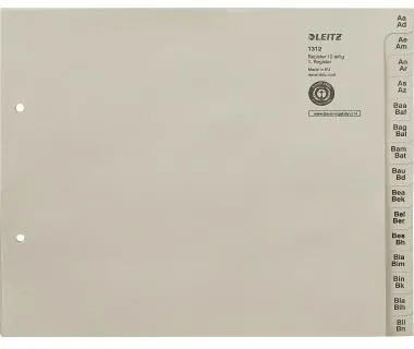 Leitz Registerserie 13120085 DIN A4 A-Z für 12Ordner Tauenpapier grau