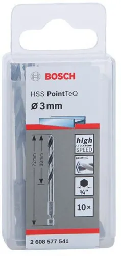 Bosch Spiralbohrer-Set PoinTeQ DIN338 10tlg.D.3mm Arbeits-L.33mm L.72mm HSS BohrertypN