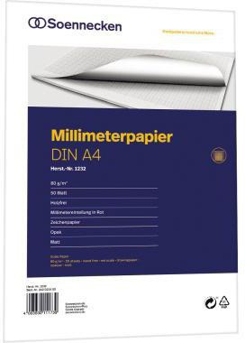 Soennecken Millimeterblock 1232 DIN A4 Bücherpapier 50Blatt rot