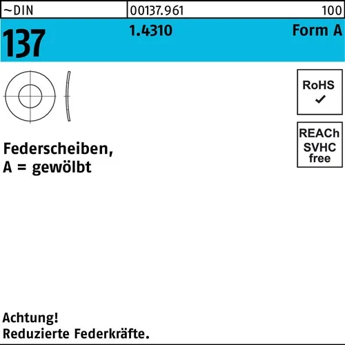 Federscheibe DIN 137 A 3,5 1.4310 1000 Stück