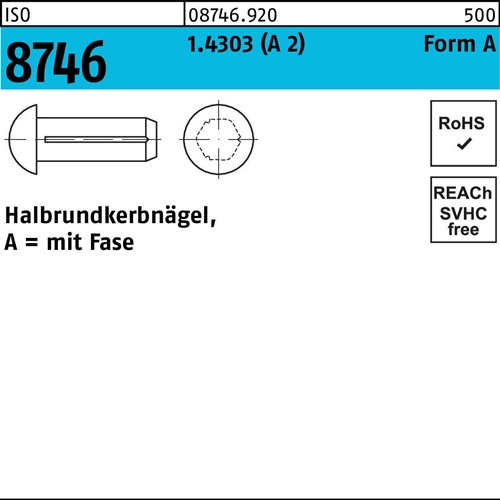 Halbrundkerbnagel ISO 8746 Fase 6x 12 1.4303 (A 2) 100 Stück