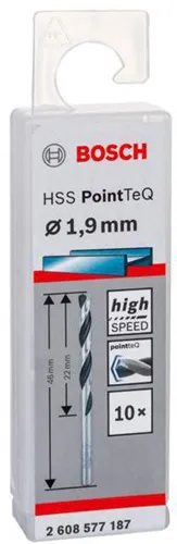 Bosch Metallspiralbohrer PointTeQ DIN388 Arbeits-L.22mm D.1,9mm Typ N 10St.