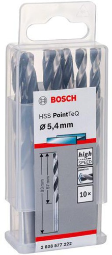Bosch Metallspiralbohrer PointTeQ DIN388 Arbeits-L.57mm D.5,4mm Typ N 10St. 