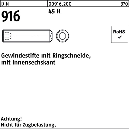 Gewindestift DIN 916 Ringschn./Innen-6kt M16x 55 45 H 50 Stück