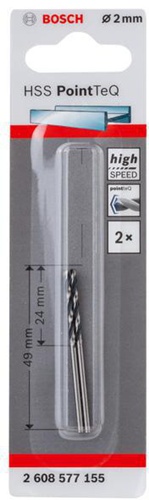 Bosch Metallspiralbohrer PointTeQ DIN388 Arbeits-L.24mm D.2mm Typ N 2er Pack