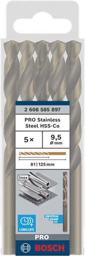 Bosch Metallbohrer PRO Stainless Steel Arbeits-L.81mm D.9,5mm L.125mm 5St.