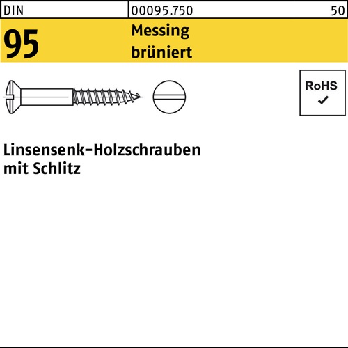 Holzschraube DIN 95 LIKO Schlitz 3,5x 40 Messing brüniert 200 Stück
