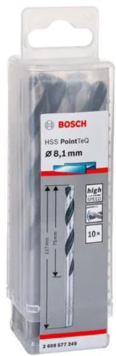 Bosch Metallspiralbohrer PointTeQ DIN388 Arbeits-L.75mm D.8,1mm Typ N 10St.