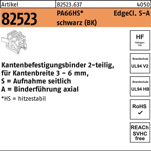 Befestigungsbinder R 82523 Edgecl. 4,6x200/45 PA66HS sw SA 500St HELLERMANNTYTON