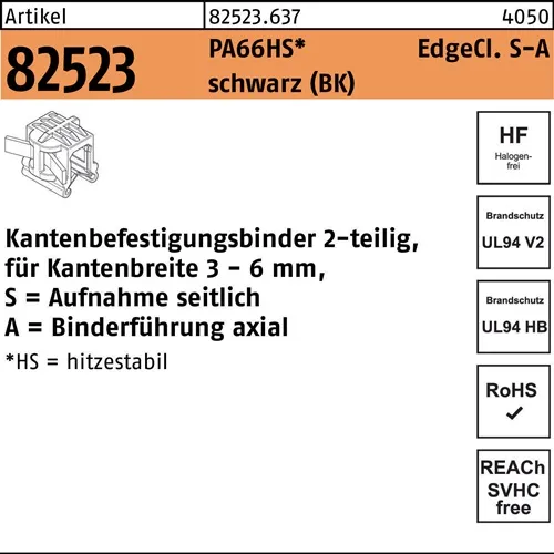 Befestigungsbinder R 82523 Edgecl. 4,6x200/45 PA66HS sw SA 500St HELLERMANNTYTON
