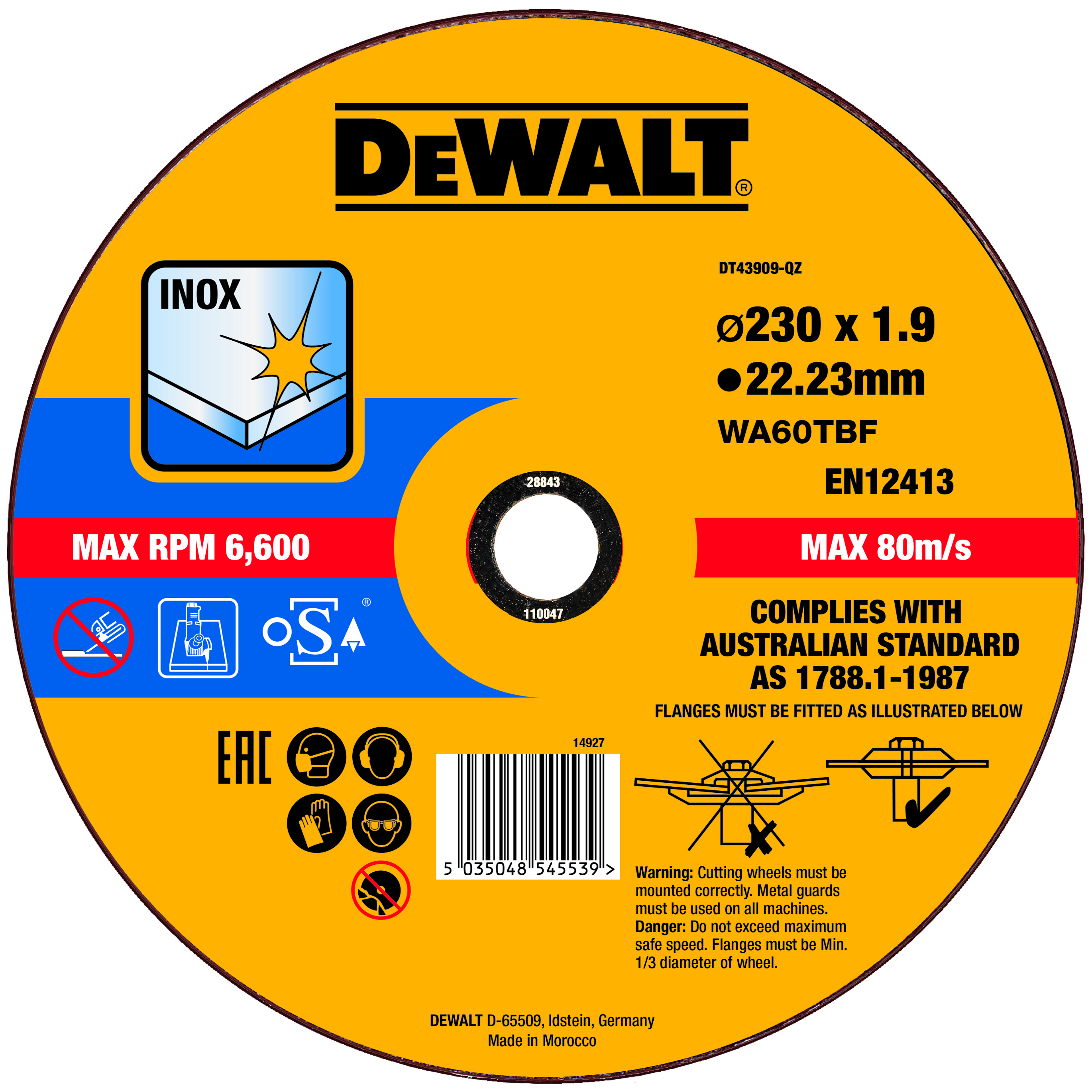 DEWALT DT43909-QZ Trennscheibe 230x1,9x22,23 mm Inox