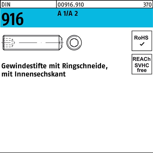 Gewindestift DIN 916 Ringschn./Innen-6kt M6x 16 A1/A2 500 Stück