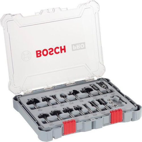 Bosch Freihandfräser-Set 15tlg. Arbeits-L.25mm D.12,7mm L.65mm Bündigfräser Schaft 8mm