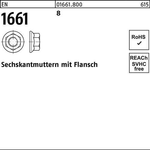 Sechskantmutter EN 1661 Flansch M10 8 500 Stück