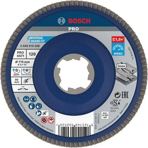 Bosch Fächerschleifscheibe PRO X571 D.115mm Körnung 120 gerade X-LOCK