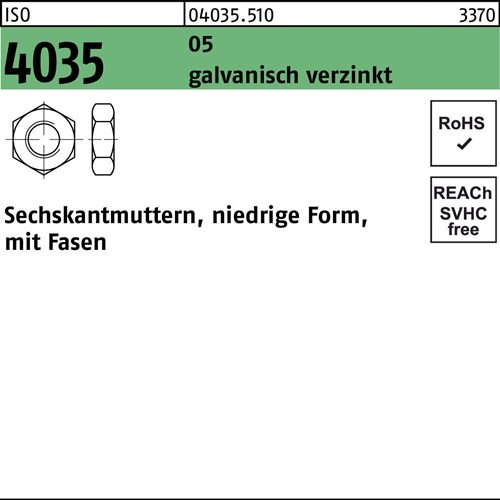 Sechskantmutter ISO 4035 niedrig Fasen M22 5 galv.verz. 50 Stück
