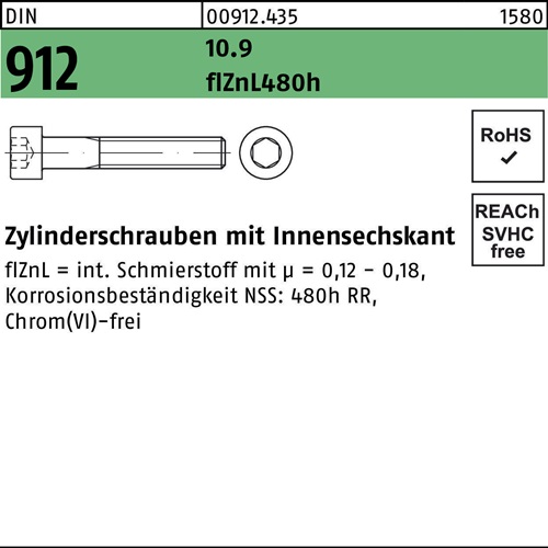 Zylinderschraube DIN 912 m.Innensechskant 10.9 flZnL/nc/x/x/480h/C