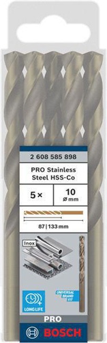 Bosch Metallbohrer PRO Stainless Steel Arbeits-L.87mm D.10mm L.133mm 5St.