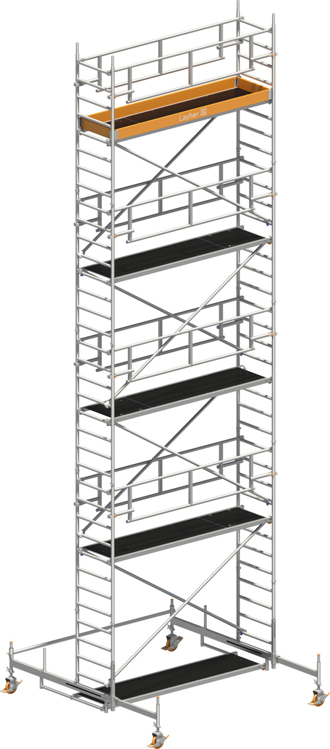 Layher Fahrgerüst Uni Standard P2 SAFETY PLUS mit Doppelgeländer Typ: 1421108 | SH: 8,38 m / AH: 10,38 m